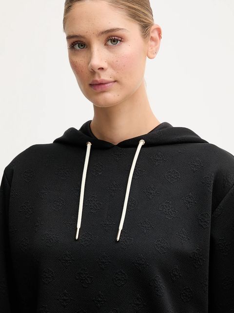 Guess bluza PEONY damska kolor czarny z kapturem gładka V5YQ04 KBSL2