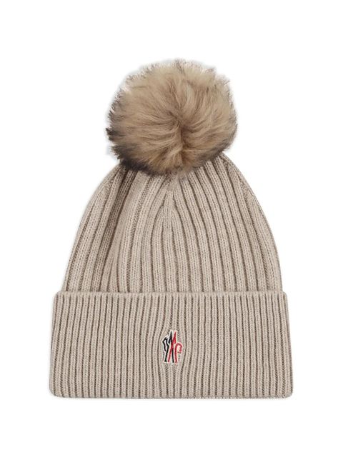 Moncler Grenoble pompom logo-patch beanie hat - Neutrals - zdjęcie produktu nr 1