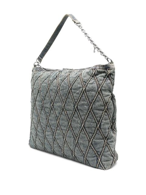 Diesel quilted chain-embellished shoulder bag - Blue
