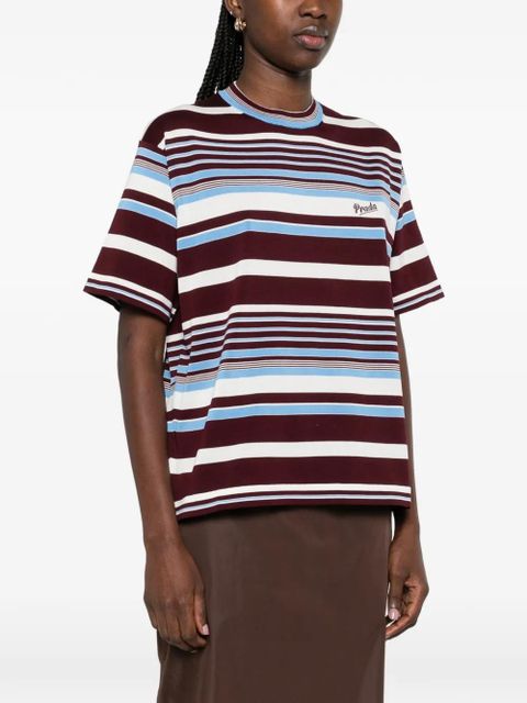 Prada striped embroidered T-shirt - Brown