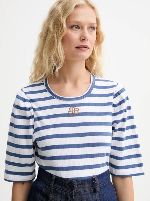 MUNTHE t-shirt bawełniany PARSA damski kolor niebieski 252110025264 - zdjęcie produktu nr 2