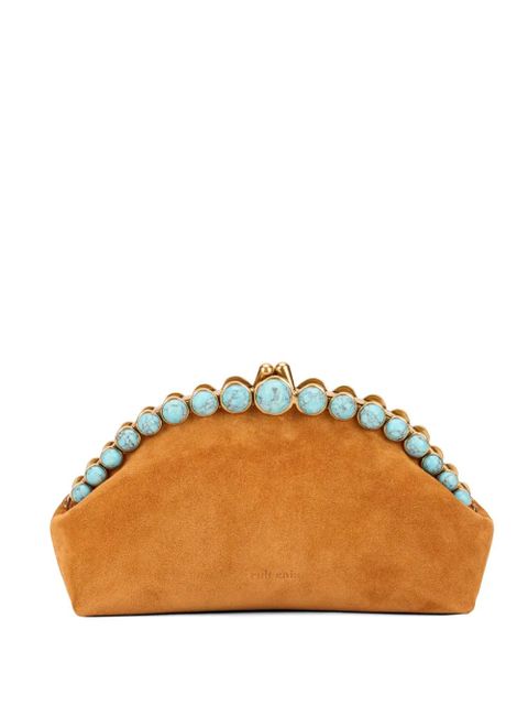 Cult Gaia stone-embellished suede clutch bag - Brown - zdjęcie produktu nr 1