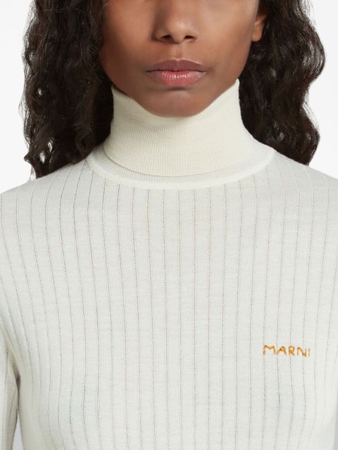Marni logo-embroidered ribbed jumper - White