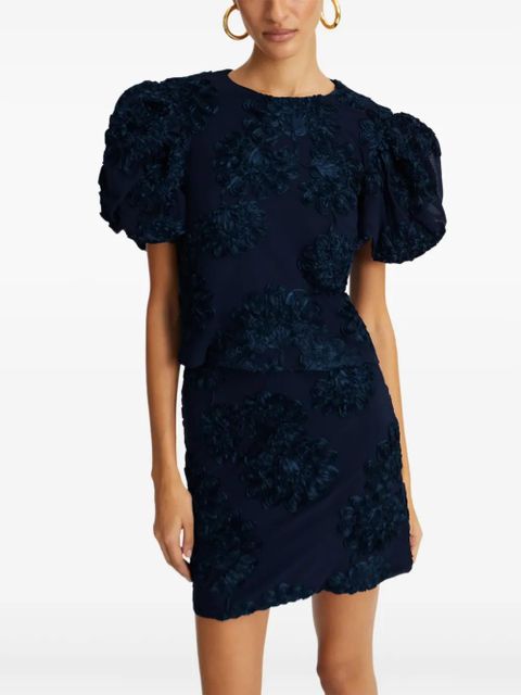 ROTATE BIRGER CHRISTENSEN floral-embellished puff-sleeve top - Blue