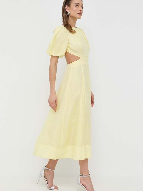 Bardot sukienka kolor żółty midi rozkloszowana