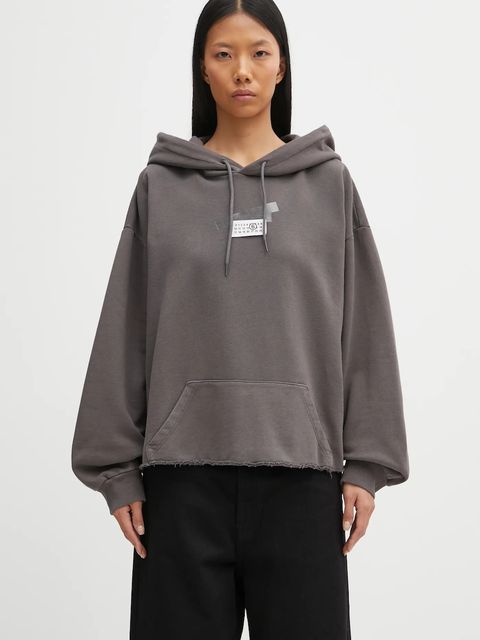 MM6 Maison Margiela bluza bawełniana damska kolor szary z kapturem z aplikacją S62GU0142.M25024.810