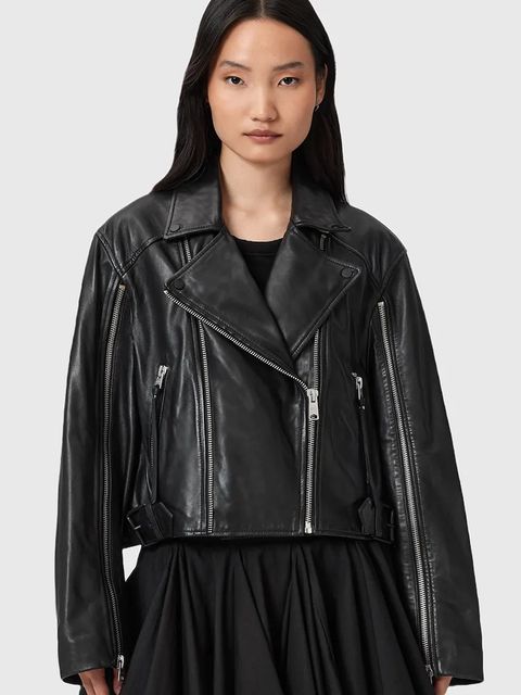 AllSaints ramoneska skórzana MASONE kolor czarny przejściowa W007LD - zdjęcie produktu nr 1