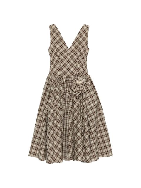 Prada V-neck checked mini dress - Brown - zdjęcie produktu nr 1