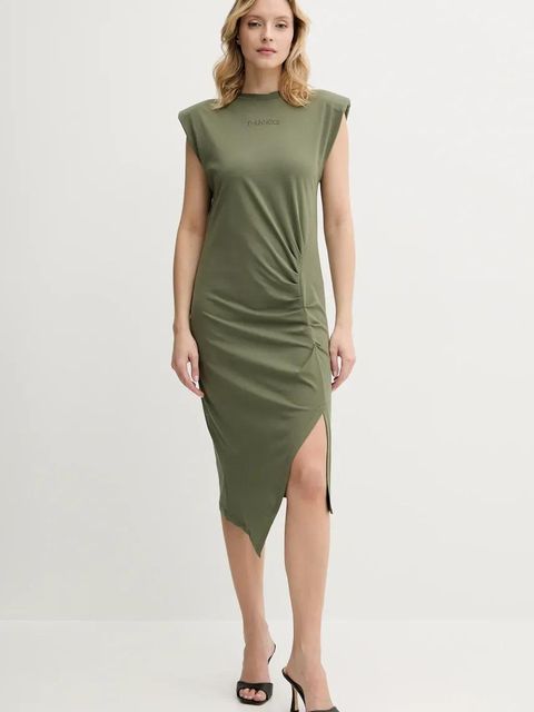 Pinko sukienka bawełniana kolor zielony midi dopasowana 104614 A2HE - zdjęcie produktu nr 2