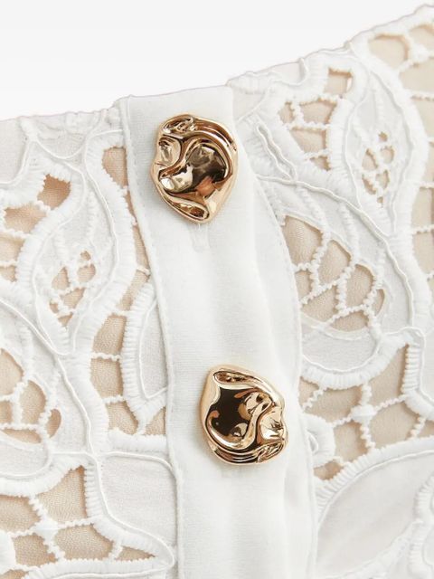 Self-Portrait frill button-detail mini dress - White