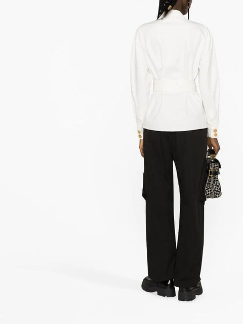 Balmain logo-plaque denim shirt jacket - White