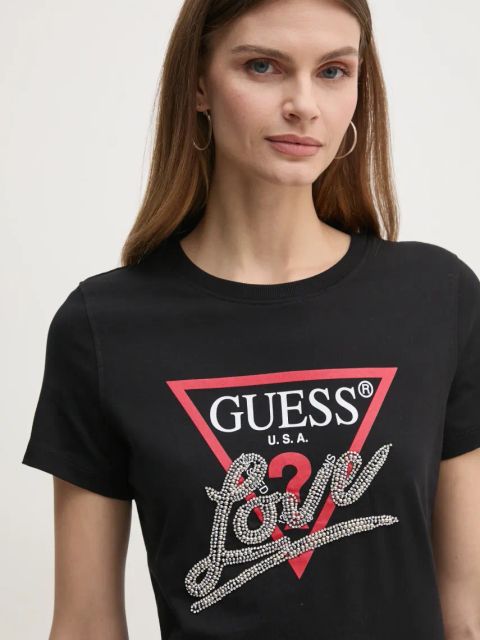 Guess t-shirt bawełniany damski kolor czarny W5RI10 I3Z14