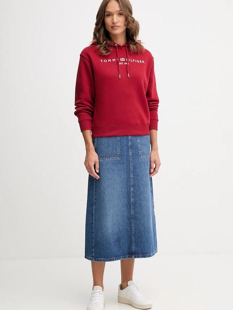 Tommy Hilfiger spódnica jeansowa bawełniana kolor niebieski midi prosta WW0WW46737