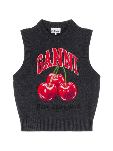 GANNI cherry-embroidered top - Grey - zdjęcie produktu nr 1