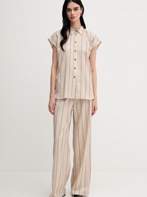 Marc Aurel spodnie damskie kolor beżowy szerokie high waist 1856-1000-93421 - zdjęcie produktu nr 2