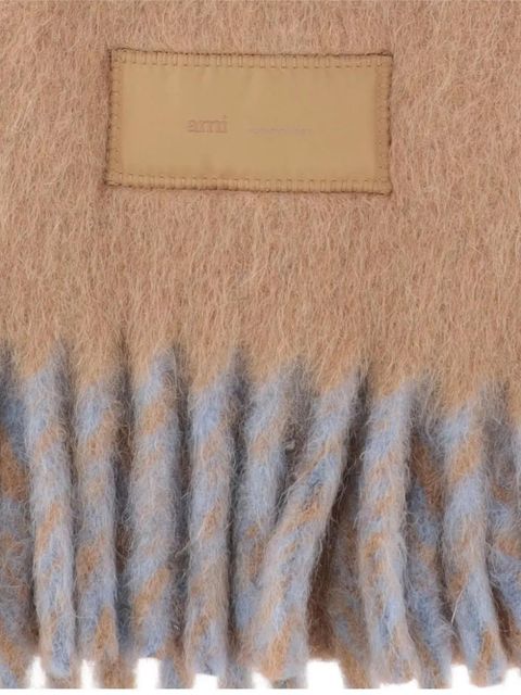 AMI Paris fringed logo-patch scarf - Neutrals