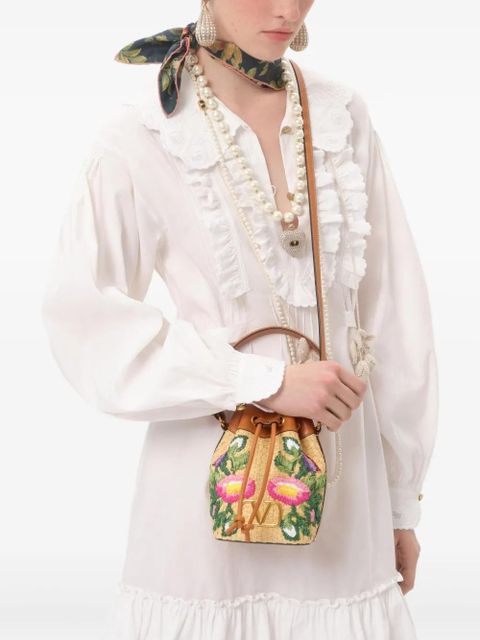 Valentino Garavani mini VLogo Signature embroidered bucket bag - Neutrals
