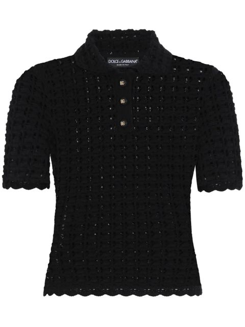 Dolce & Gabbana open-knit polo shirt - Black - zdjęcie produktu nr 1