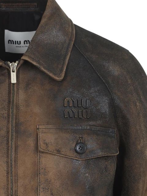 Miu Miu pocket logo leather jacket - Brown