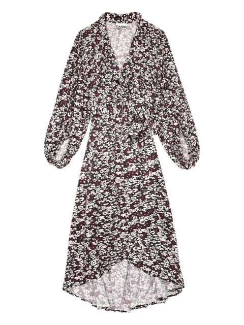 GANNI floral-print wrap midi dress - Red - zdjęcie produktu nr 1
