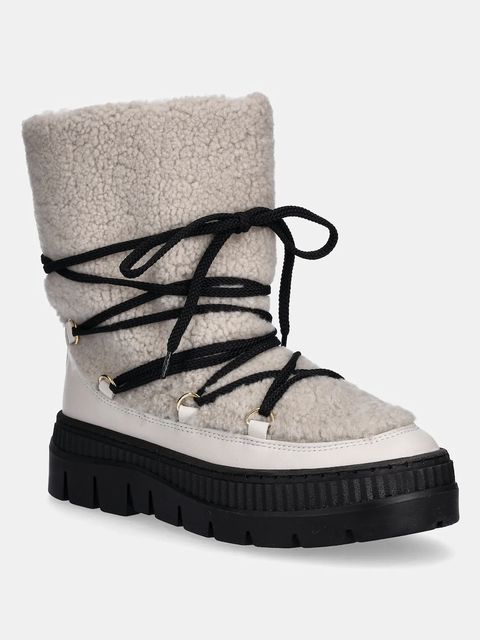 Pollini śniegowce skórzane kolor szary SA24235H0NTX110A - zdjęcie produktu nr 1