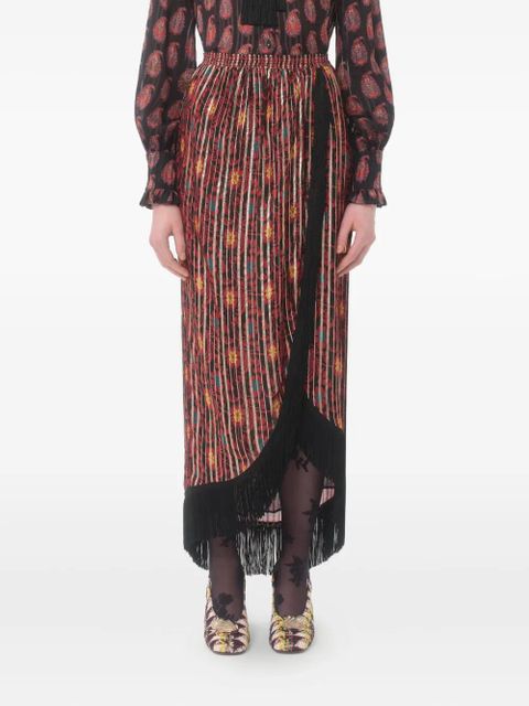 Valentino Garavani fringed floral-print maxi skirt - Red