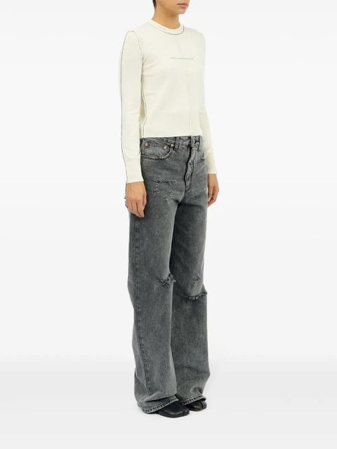 MM6 Maison Margiela contrasting-border crew-neck jumper - Neutrals