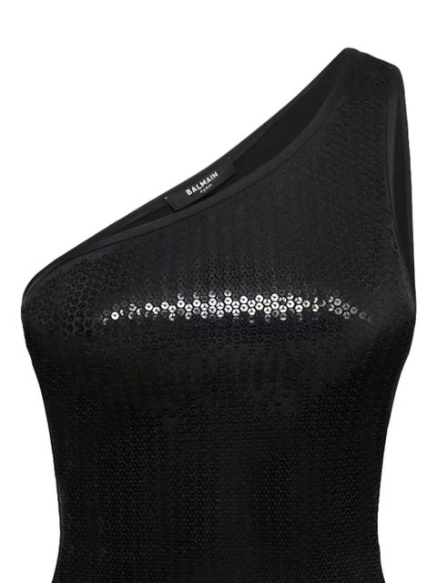 Balmain sequined one-shoulder swimsuit - Black