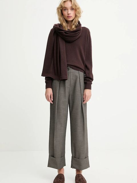 Answear.LAB sweter z wełny merino z szalem damski kolor brązowy lekki