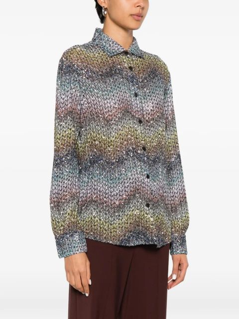 Missoni zigzag-knit sequin-embellished shirt - Blue
