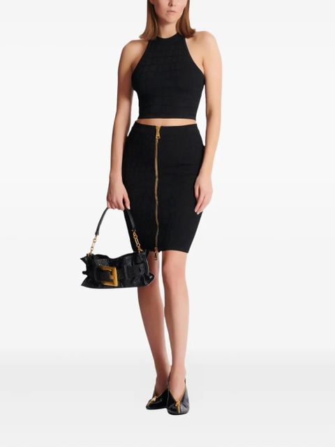 Balmain halterneck crocodile-effect top - Black