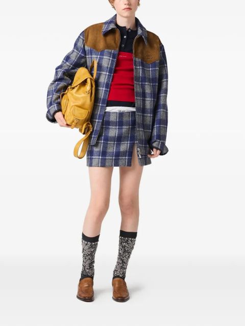 Miu Miu checked-pattern mini skirt - Blue - zdjęcie produktu nr 2