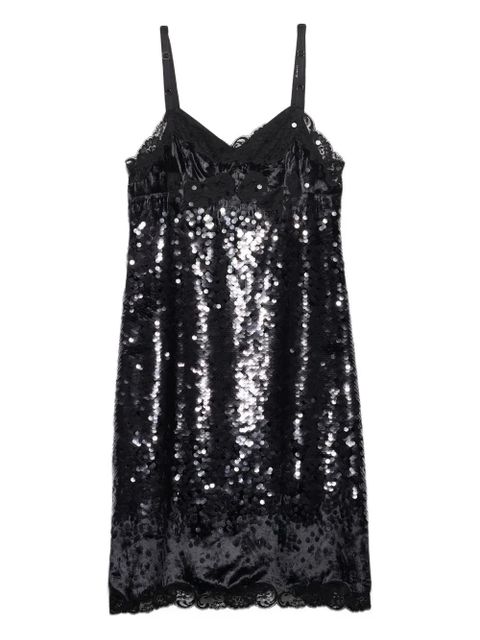 Prada sequinned lace-trim velvet midi dress - Black - zdjęcie produktu nr 1