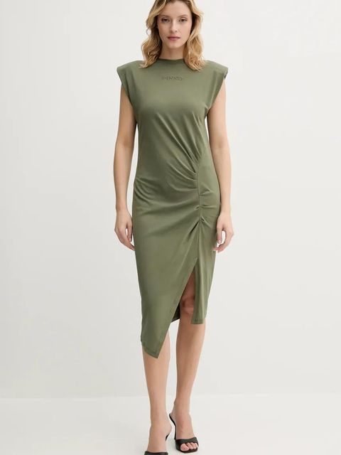 Pinko sukienka bawełniana kolor zielony midi dopasowana 104614 A2HE - zdjęcie produktu nr 1