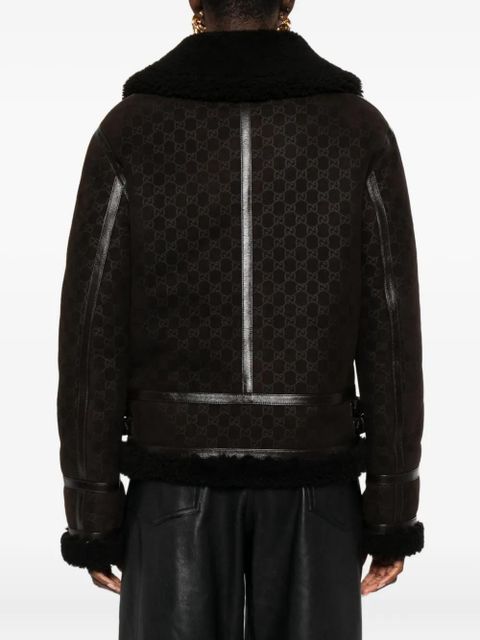 Gucci shearling-collar leather jacket - Brown