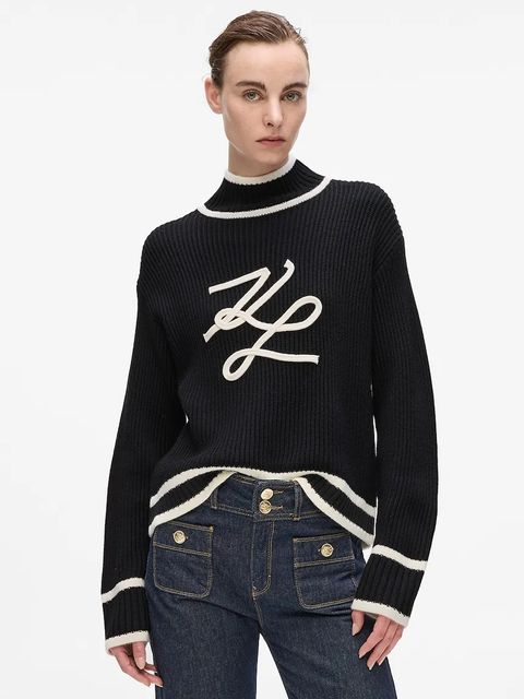 Karl Lagerfeld sweter wełniany damski kolor czarny z półgolfem A4W18051 - zdjęcie produktu nr 1