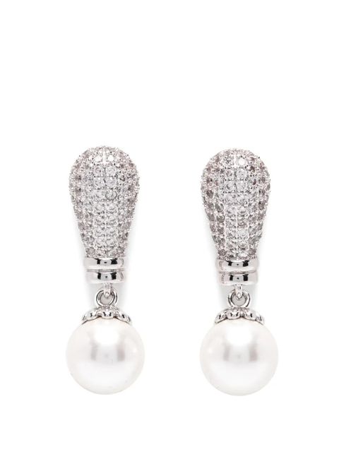 Self-Portrait Drio crystal-embellished pearl-drop earrings - Silver - zdjęcie produktu nr 1