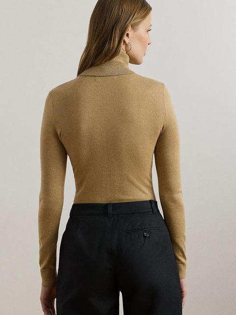 Lauren Ralph Lauren sweter z domieszką jedwabiu kolor beżowy lekki z golfem 200940470 - zdjęcie produktu nr 2