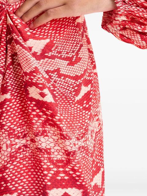 Essentiel Antwerp snake-print draped asymmetric dress - Red