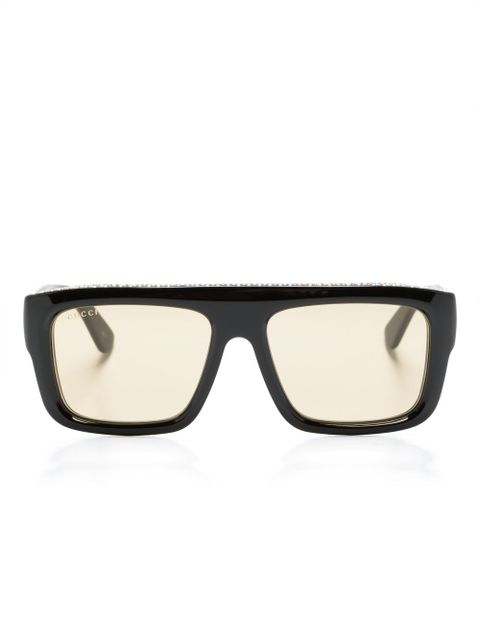 Gucci Eyewear logo-engraved rectangle-frame sunglasses - Black - zdjęcie produktu nr 1