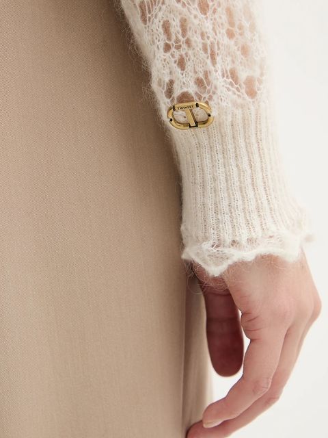 Twinset sweter z dodatkiem moheru damski kolor beżowy lekki 252TT3200