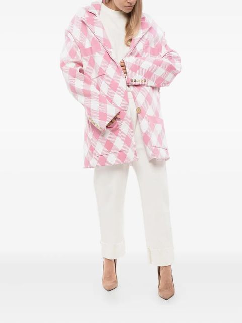 Balmain chech-print oversized coat - Pink - zdjęcie produktu nr 2