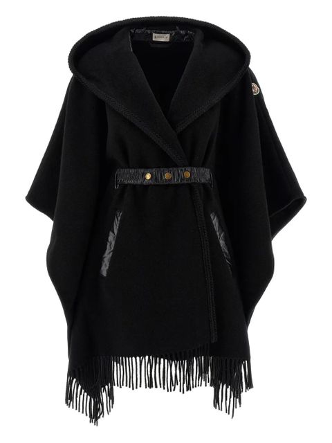 Moncler hooded fringed cape - Black - zdjęcie produktu nr 1