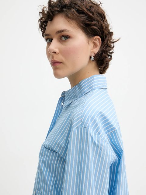 Marc O'Polo koszula bawełniana damska kolor niebieski relaxed z kołnierzykiem klasycznym 5000005494