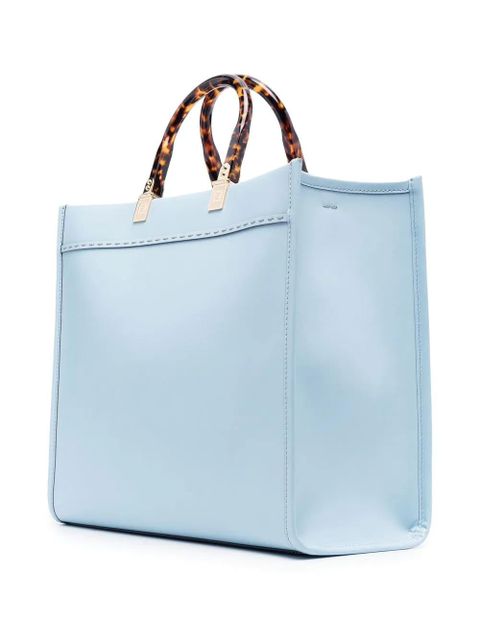 Fendi Sunshine logo-debossed leather tote - Blue