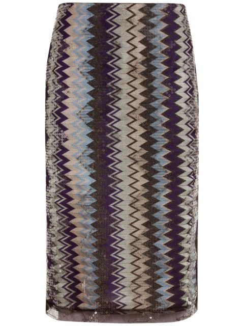 Missoni Zigzag sequin-overlay midi skirt - Neutrals