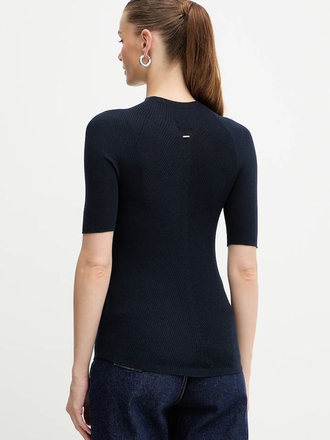 BOSS t-shirt wełniany damski kolor granatowy z półgolfem 50542885