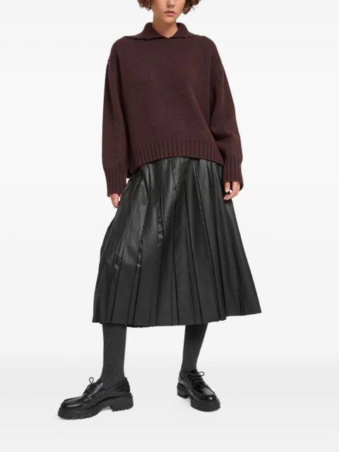 Yves Salomon pleated leather midi skirt - Black