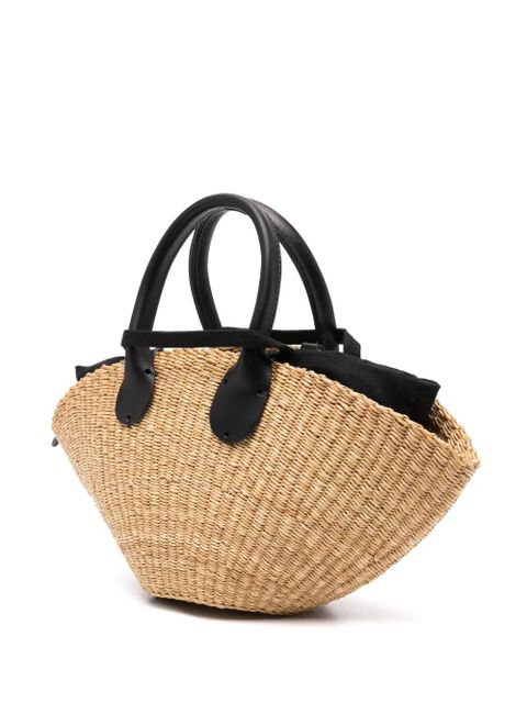 Muun trapeze straw tote bag - Black