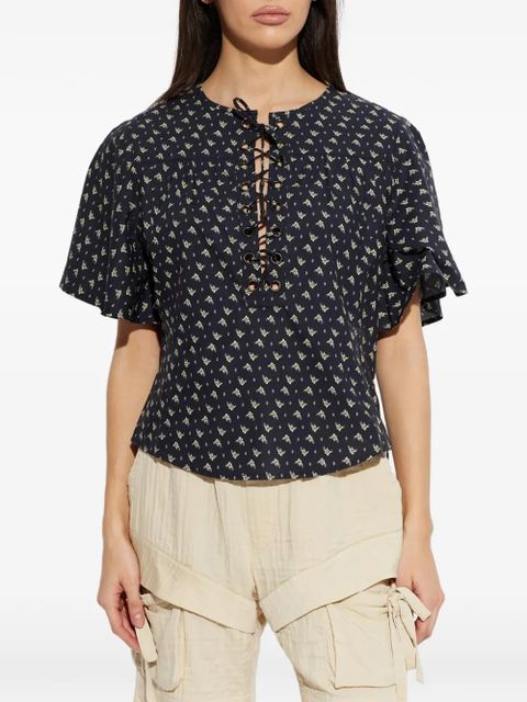 MARANT ÉTOILE Dianga lace-up printed top - Black